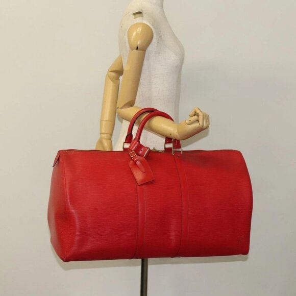 LOUIS VUITTON Epi Keepall 55 Boston Bag Red M42957 LV Auth 132721 - Picture 15 of 16